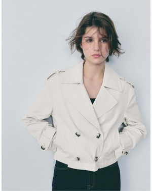 Stradivarius – kurzer, zweireihiger trenchcoat - Weiß