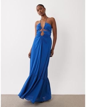TFNC London Chiffon Cut Out Detail Halter Neck Maxi Dress - Blue