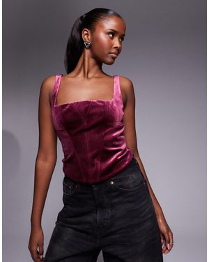 ASOS Square Neck Paneled Velvet Corset - Red