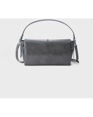 Stradivarius Mock Croc Shoulder Bag - Grey