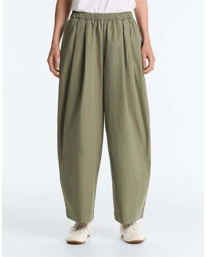 Oysho Pleated 100% Cotton Tapered Trousers - Green