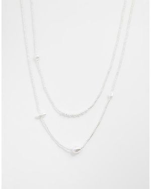 ASOS 2 Pack Stationed Pearl Necklace - White