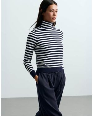 Oysho Striped High-Neck T-Shirt - Blue