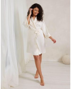 Chelsea Peers Bridal Satin Robe With Lace Trim - Natural