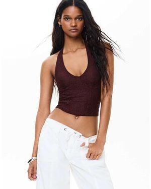 Bershka Lace Corset Halter Top - Black