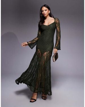 ASOS Lace Long Sleeve Dropped Waist Maxi Dress - Grey