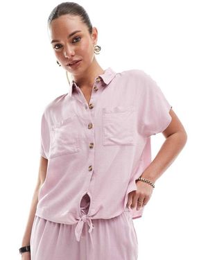 Pieces Tie Front Linen Blend Shirt - Pink