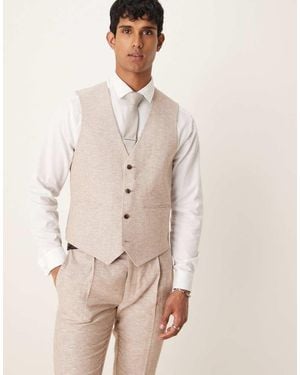 ASOS Linen Cotton Blend Slim Suit Waistcoat - Natural