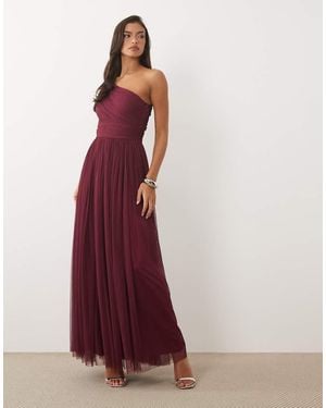 LACE & BEADS Bridesmaid One Shoulder Scarf Neck Maxi Dress - Purple