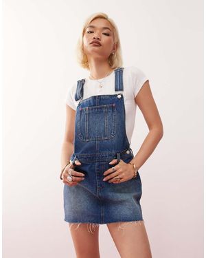 Monki Vestido Vaquero Corto Estilo Peto Con Lavado De - Azul