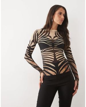 AFRM Kaylee Mesh Crewneck Long Sleeve Top - Black