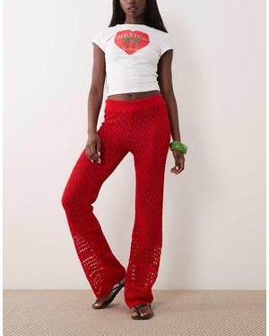 Miss Selfridge Crochet Wide Leg Trousers - Red