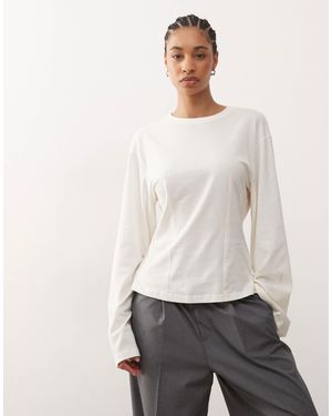 Monki Long Sleeve Cinched Waist Top - White