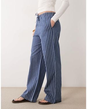 Mango 100% Cotton Tie Waist Denim Trouser - Blue