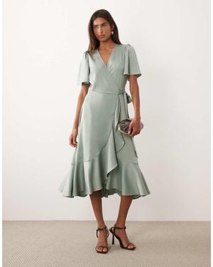 Y.A.S Satin Wrap Midi Dress - Green