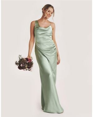 Six Stories Cowl Asymmetrical Satin Bridesmaid Dress - Green