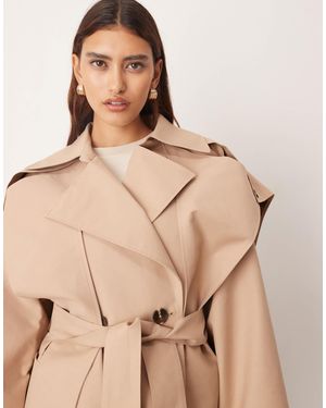 ARRANGE Double Breasted Cropped Trench Coat With Cape Detail - Natural