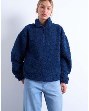 TOPSHOP Borg Quarter Zip Top - Blue
