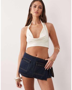 The Frolic Exclusive Denim Pocket Front Tie Side Mini Skort - Blue