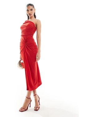 AX Paris Vestito Midi Monospalla Aderente Arricciato Con Dettaglio Attorcigliato - Rosso