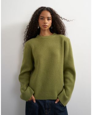 TOPSHOP Premium-pullover aus reiner lammwolle mit schulterpolstern - Grün