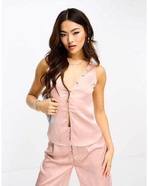 Kaiia Button Detail Satin Top Co-ord - Pink