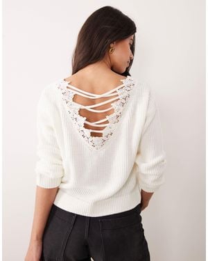 Miss Selfridge Lattice Back Knitted Top With Lace - White