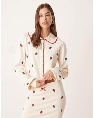For Love & Lemons Strawberry Jam Cardigan Co-ord - Natural