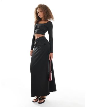 4th & Reckless Gathered Gold Tone Hardware Detail Maxi Skirt - Black