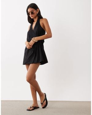 ASOS Cotton/linen Halterneck Wrap Mini Sundress - Black