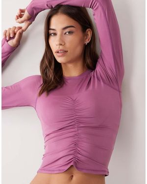 4505 Lightweight Active Ruched Front Long Sleeve Running Top - Pink