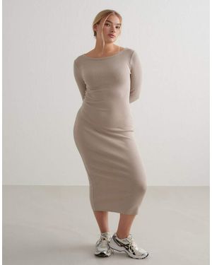 Aim'n Vestido Arcilla Oscuro De Manga Larga De Canalé Ease-Neutro