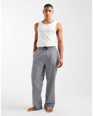 ASOS Pantalones De Estar Por Casa Azul Marino A Rayas De Tejido Cepillado De - Gris