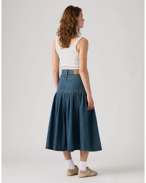 Levi's Yoked Pleated Maxi Denim Skirt - Blue
