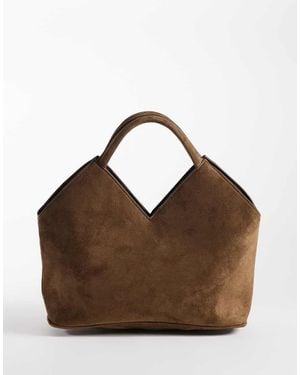 Pieces Faux Suede Angular Shoulder Bag - Brown