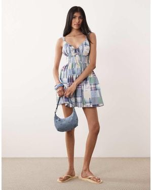 Abercrombie & Fitch V Neck Smocked Mini Dress Skort - Blue