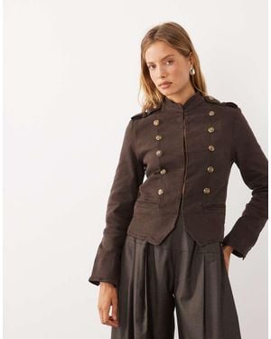 Mango High Neck Structured Military Jacket - Brown