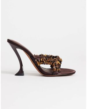 TOPSHOP Natasha Embellished Mule High Heeled Sandals - Brown