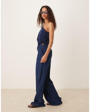 Mango Pantaloni A Fondo Ampio E Vita Medio Alta Indaco - Blu