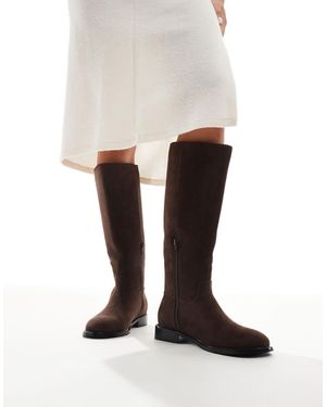 London Rebel Scarlett - bottes cavalières élégantes en suédine - chocolat - Blanc