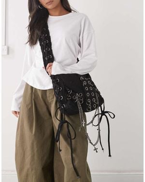 Minga London Washed Twill Eyelet Cross Body Bag - Black