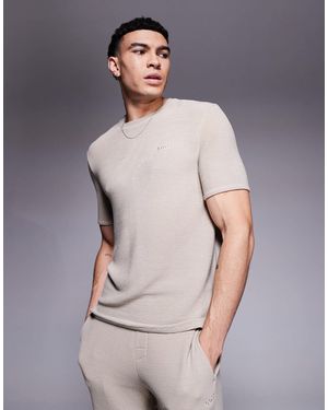 BOSS – rib – geripptes, beiges t-shirt - Grau