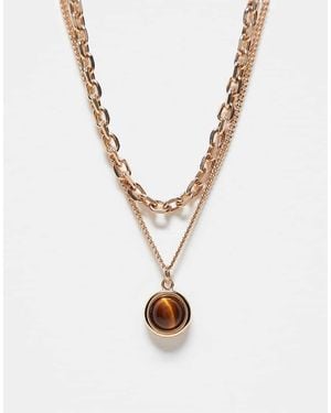 Reclaimed Vintage Unisex Tiger Eye 2 Row Necklace - White