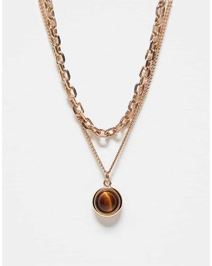 Reclaimed (vintage) Collana Doppio Filo Dorata Con Occhio Di Tigre - Bianco