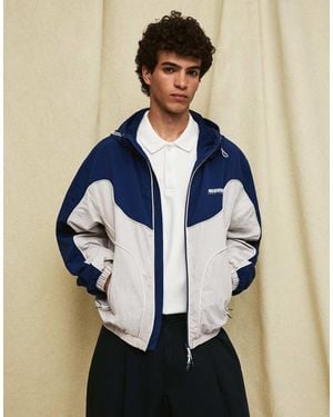 Bershka Hooded Windbreaker Jacket - Blue