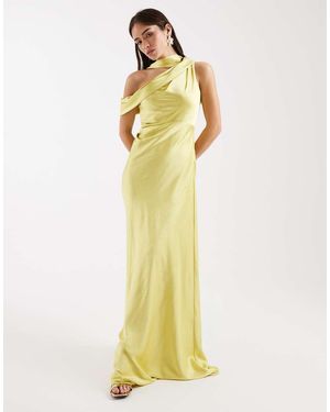 Six Stories Bridesmaids Satin Drape One Shoulder Maxi Dress - Yellow