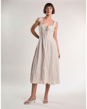 Glamorous Tie Front Pleated Midi Dress - Natural