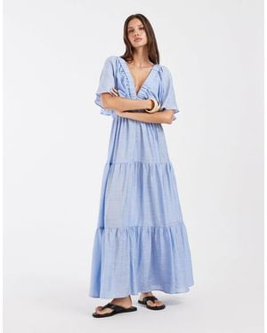 Vero Moda Volume Sleeve Tiered Maxi Dress - Blue