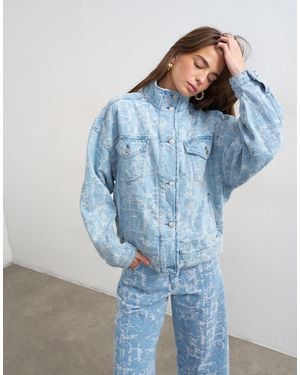 TOPSHOP Denim Funnel Neck Elastic Hem Detail Jacket Ultra-Distressed - Blue