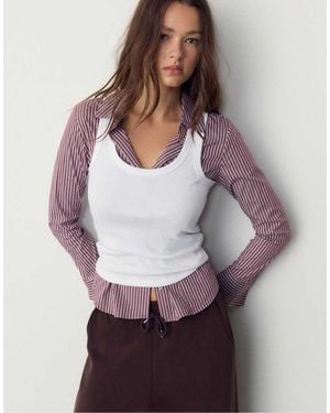 Stradivarius Ribbed Racerback T-Shirt - Purple